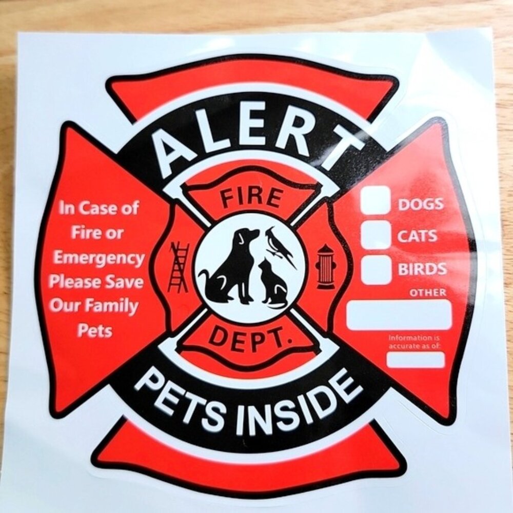 Fire Department Pet Alert Stickers Set of 2 Red Black New - Picture 1 of 6